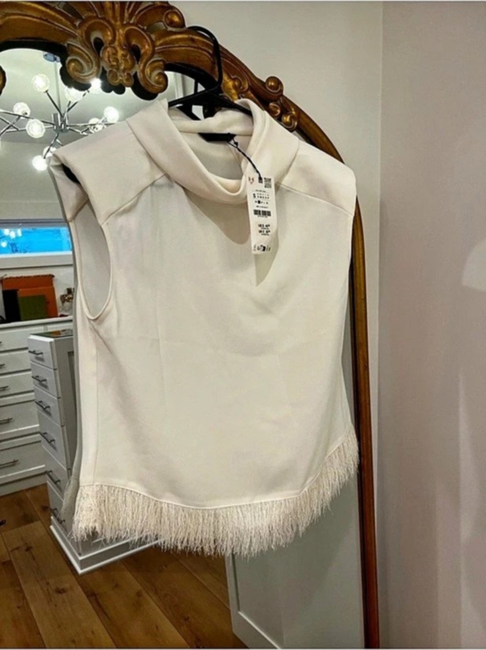 Zara Fringe Detail Knit Top White Fringe-Hem Tank Top
